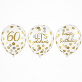 Golden 60th Birthday Confetti Latex Balloons, 12-Inch, 6-Pack
